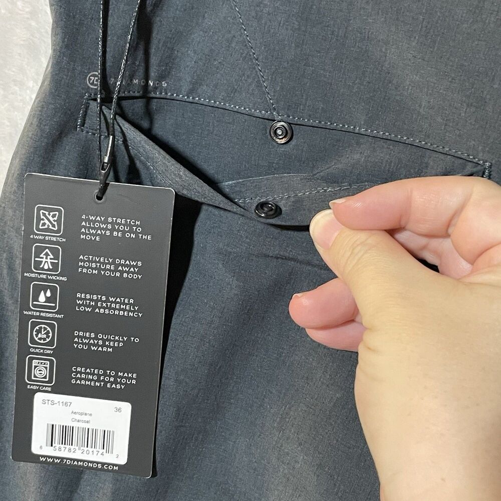 7 Diamonds Aeroplane Hybrid Stretch Performance 10” Chino Shorts Men’s 36 Gray - Picture 11 of 16